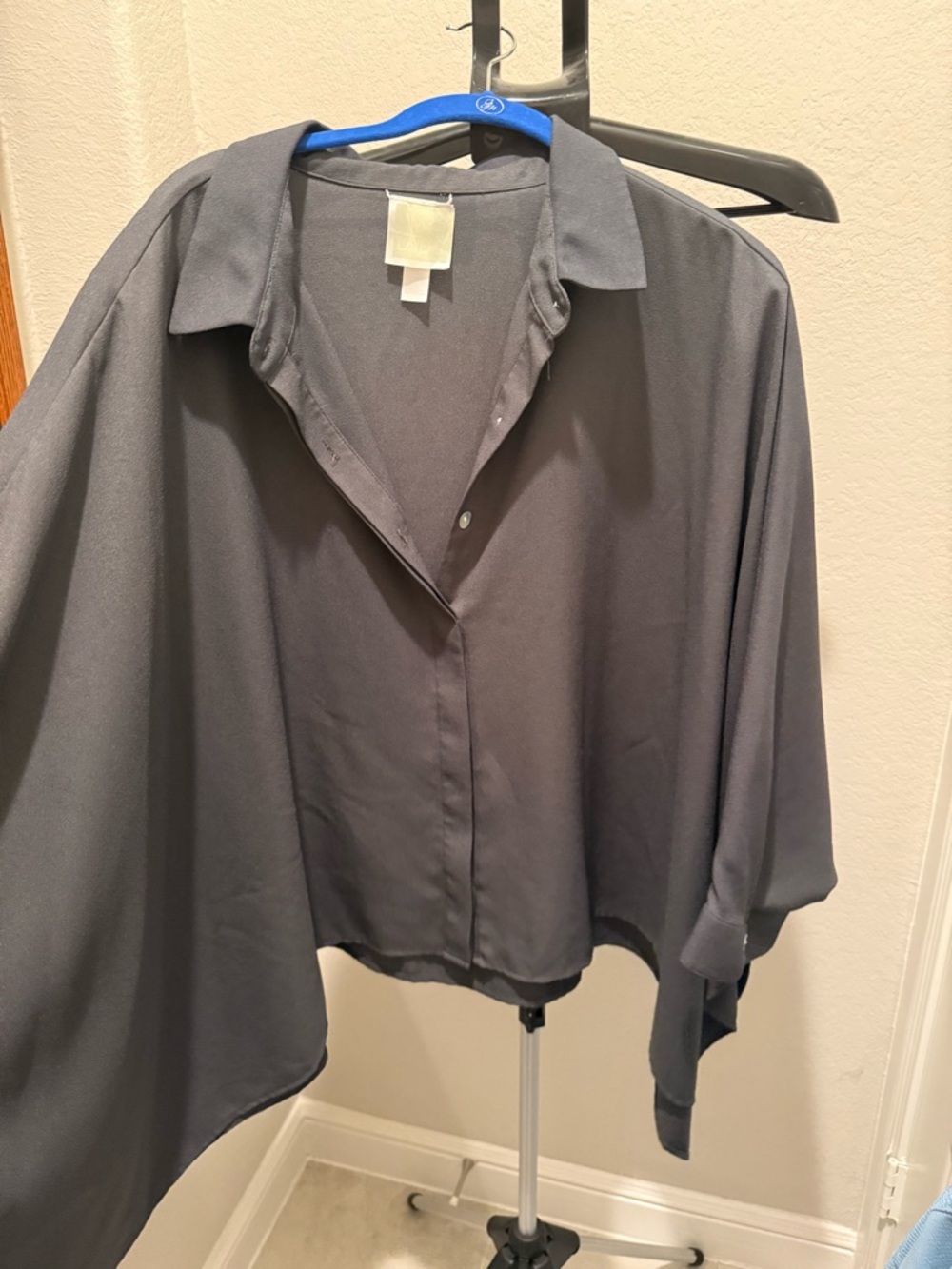 MarlaWynne Charcoal Gray Draped Button-Front Blouse